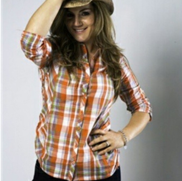 Orange plaid button down shirt - Picture 1 of 4
